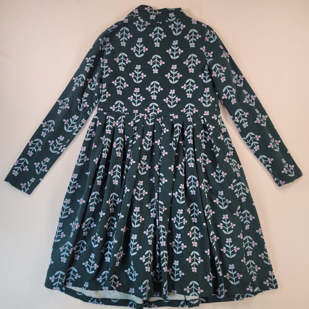 Hanna Andersson Girls 150 12 Green Floral Long Sleeve Pocket Dress - Picture 6 of 8